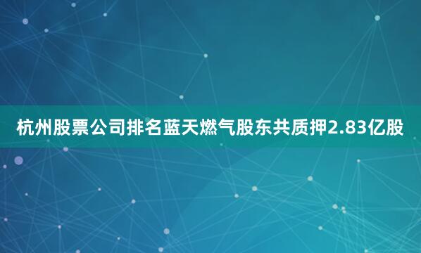 杭州股票公司排名蓝天燃气股东共质押2.83亿股